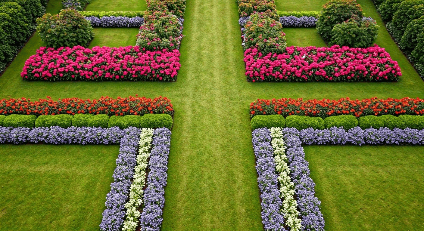 Aerial view of manicured garden